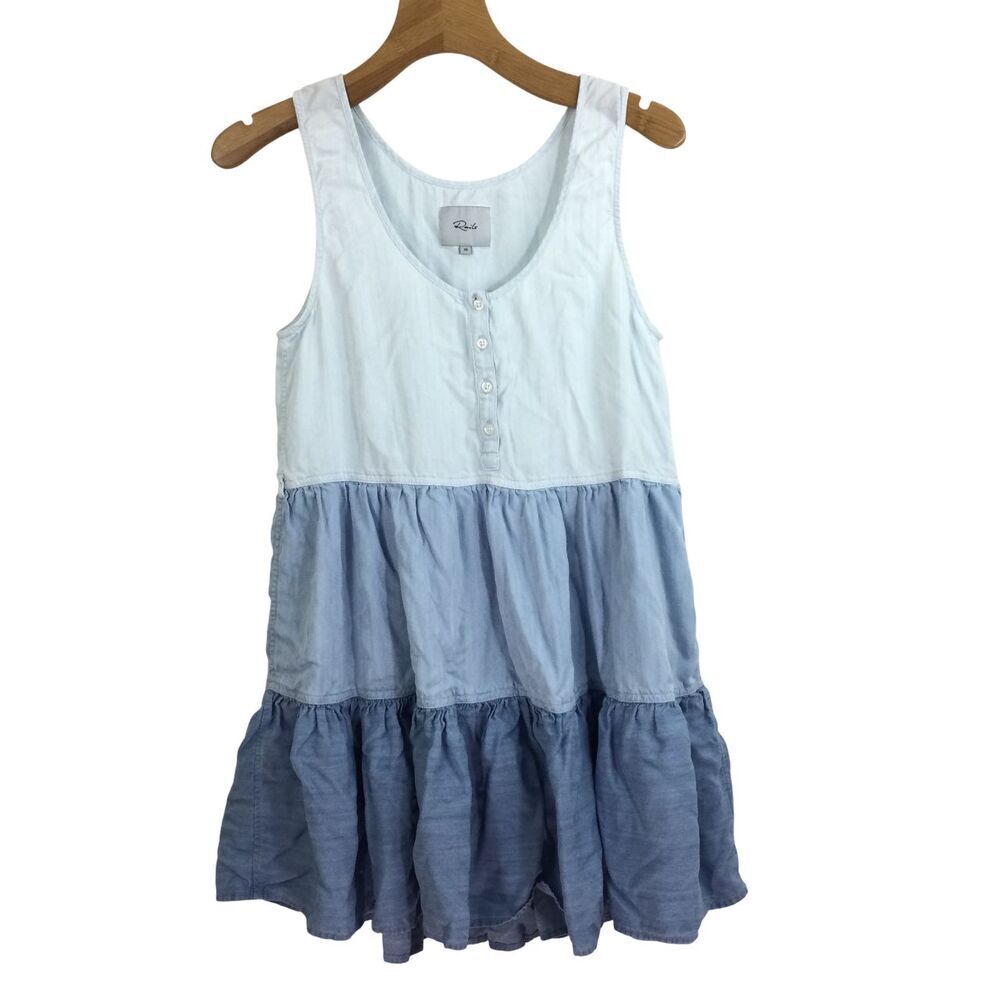 Rails Noelle Ruffle Tiered Sleeveless Baby Doll Chambray Dress Blue Size XS